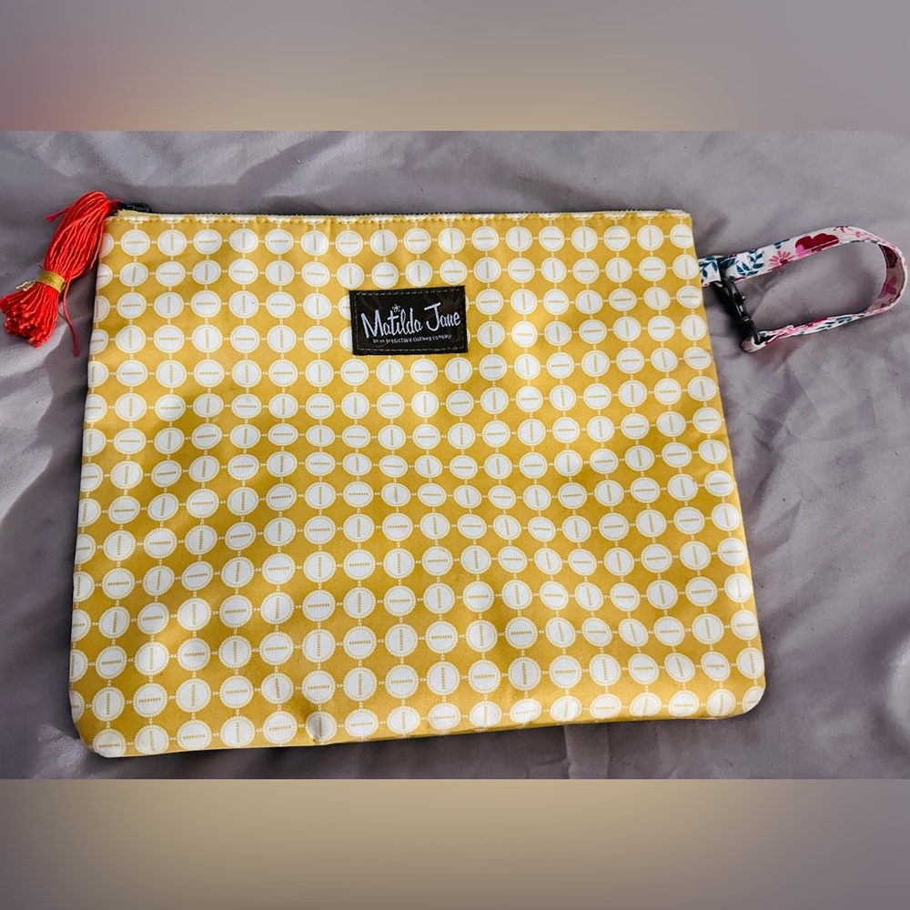 Matilda Jane zipper pouch cosmetic bag wristlet 11x10 yellow